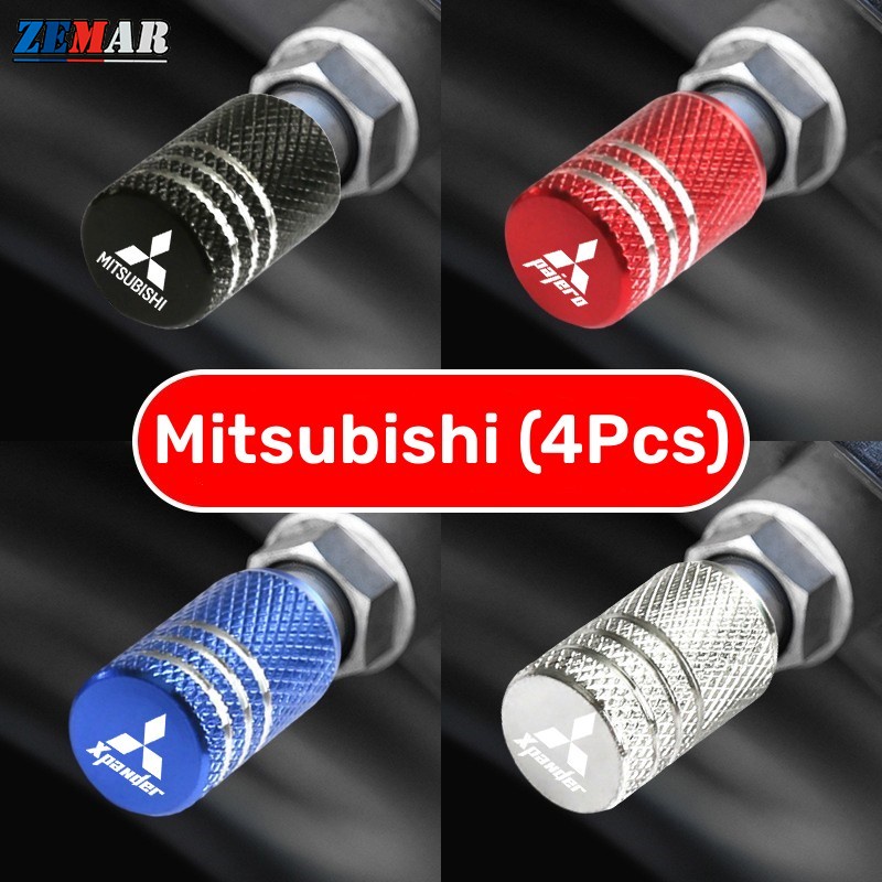 4Pcs Mitsubishi Pneus Tampas De Válvulas Para Carros Logotipo De Carro Impresso A Laser Peças Metálicas Bicicletas Automotivas Lancer Asx Pajero Forma Cilíndrica Externa Completa