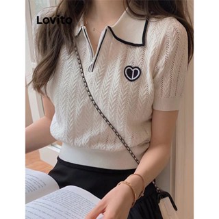 Lovito Top de Malha Lisa com Detalhes de Contraste para Mulheres LNE21175 (Branco/Preto)