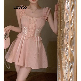 Lovito Vestido Casual Simples Com Gravata Frontal Para Mulheres LNA43192