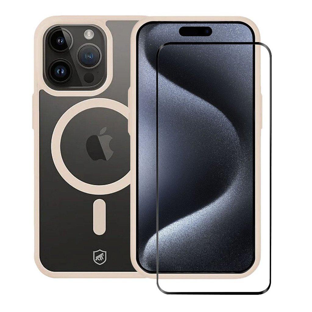 Kit Capa Magsafe Rosa e Pelicula Ultra Glass Preta para iPhone 15 Pro Max - Gshield em Oferta na Shopee