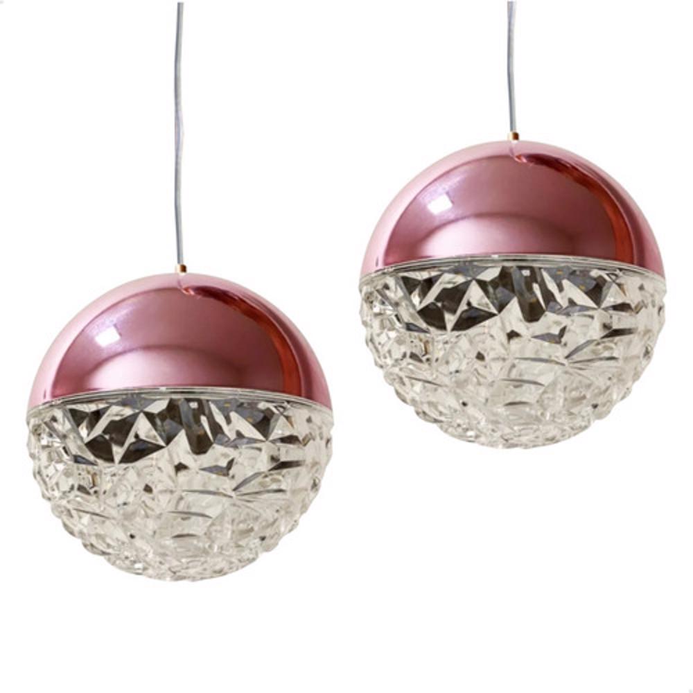 Kit 2 Pendente Rosa Globo Lavabo Sala Quarto Cabeceira