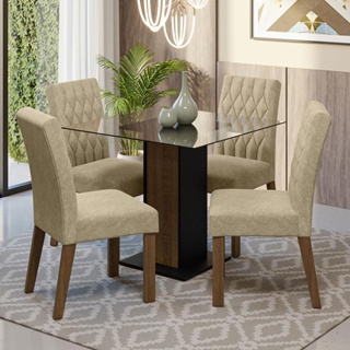 Conjunto Sala de Jantar Mesa Tampo de Vidro 4 Cadeiras Rustic/Preto/Imperial Noemi Madesa em Oferta na Shopee