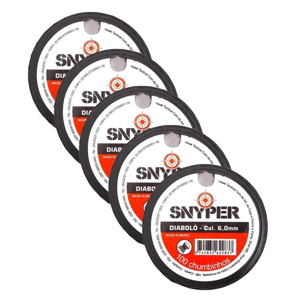 Kit 5 Chumbinho Snyper Diabolô 6.0mm - 500 Unidades em Oferta na Shopee