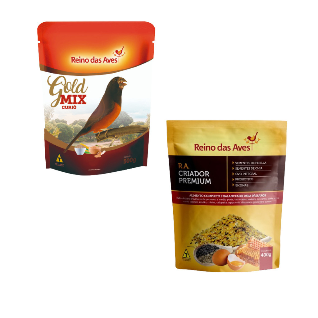 Kit 1 Curió Gold Mix 500g e 1 R.A Criador Premium 400g - Reino das Aves
