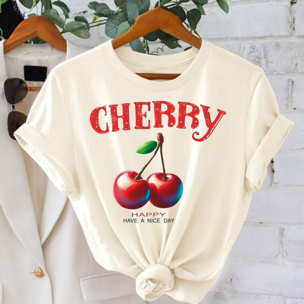 Camiseta Feminina Lançamento Estampada  Cereja 100% algodão novidade