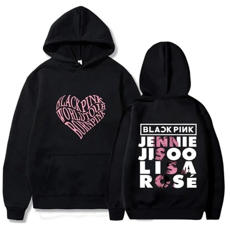 Pullovêr Flanelado Moletom Canguru Bornpink Blackpink Blusa Frio Capuz manga longa Outono  Inverno Top Lançamento