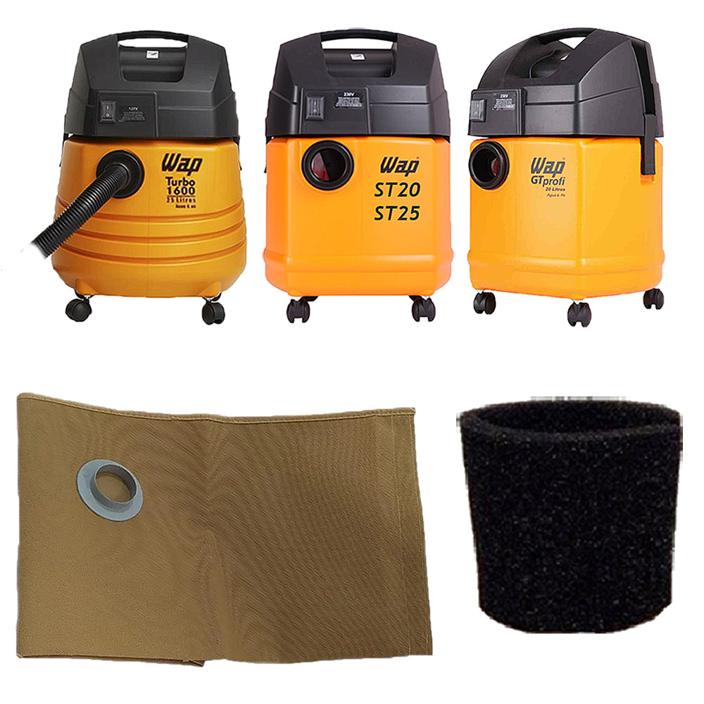 Saco Reutilizável + Filtro Permanente para Aspirador de Pó WAP GT Profi 20L ST20 - ST25 Turbo 1600