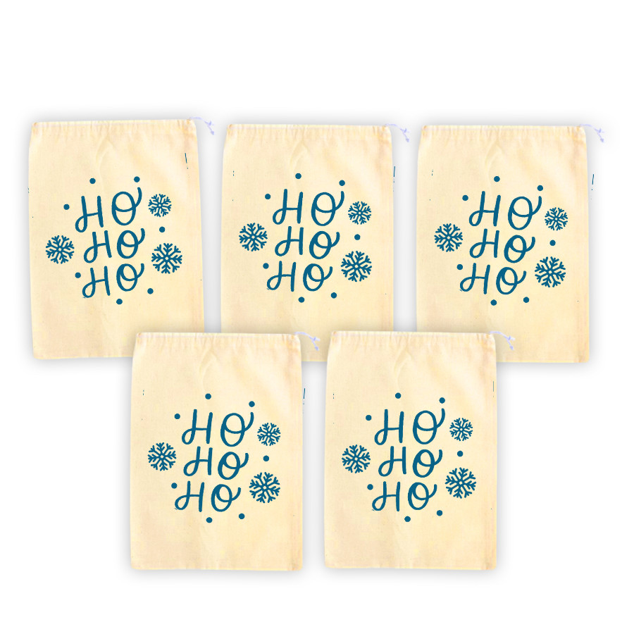Kit Saco de Algodão Cru com Estampa Natal - Ho Ho Ho - 17x21cm - 5 unidades - Rizzo em Oferta na Shopee