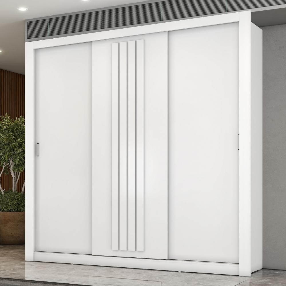 Guarda Roupa Casal 3 Portas Doha Carraro Ripado Branco em Oferta na Shopee