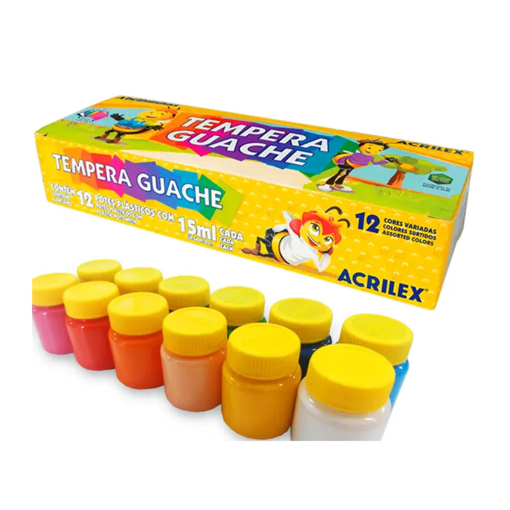 Tinta Guache Acrilex - Caixa Com 12 Cores 15Ml Cada - Acrilex | Material Escolar | Tinta Colorida