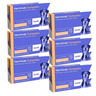 Kit 6 Caixas Vermífugo Vermivet Composto - 4 Comprimidos 600mg Cada - Biovet em Oferta na Shopee