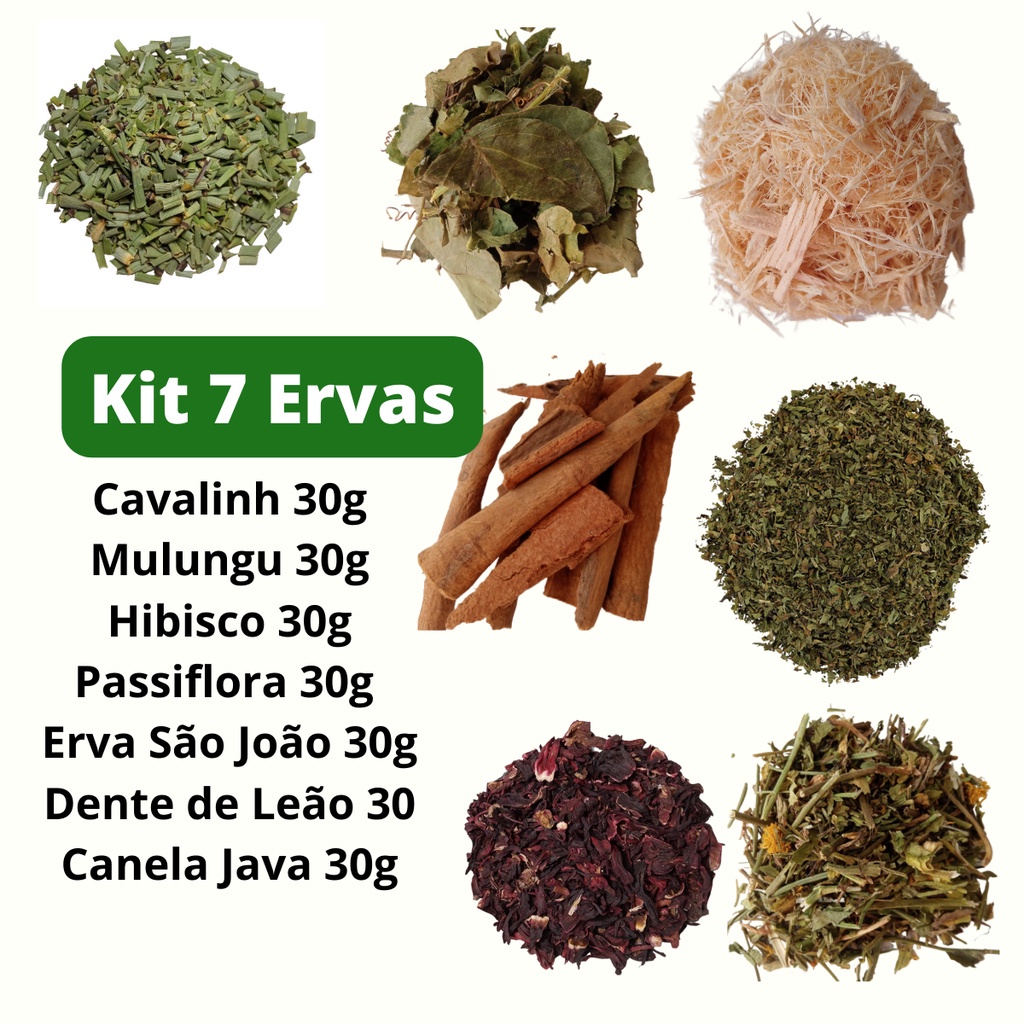 Kit de Chás 7 Ervas Mulungu Hibisco Canela Java