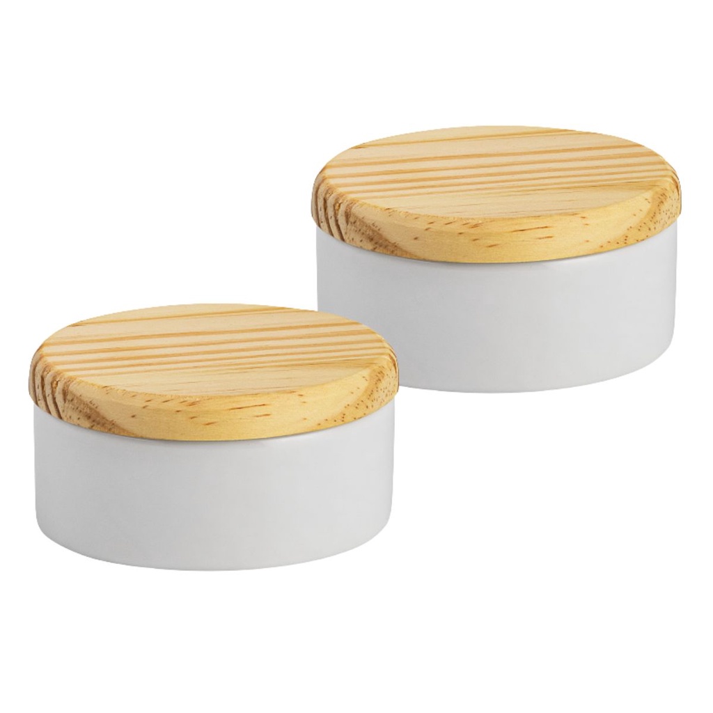 Kit 2 porta joia porcelana tampa madeira potinho louça 8,5cm