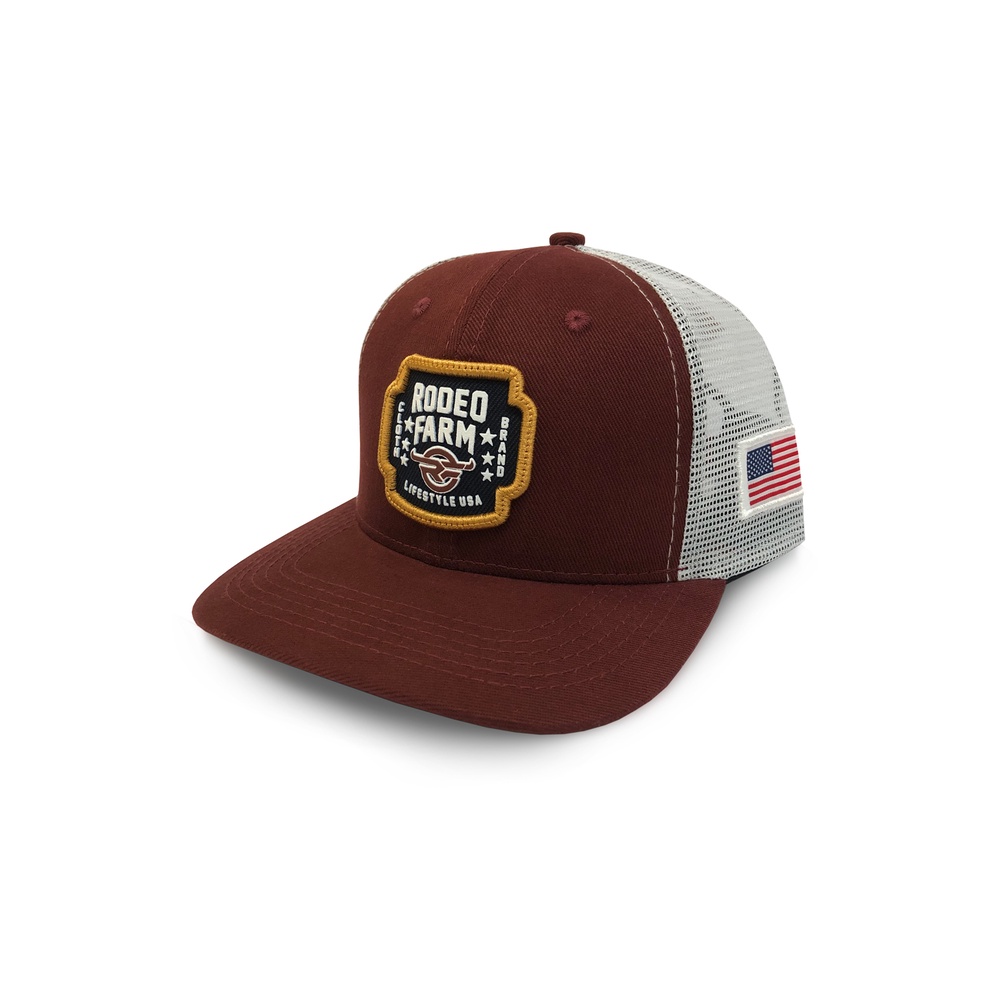 Boné Country Rodeo Farm Snapback Bordô Tela Branca