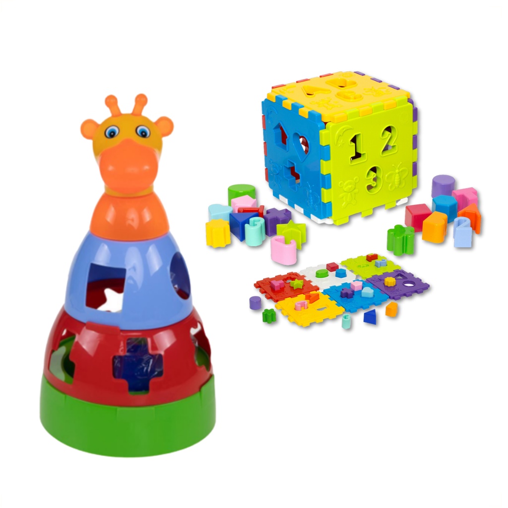 Kit Cubo Pedagógico Gigante Criança e Girafa Brinquedo de Empilhar
