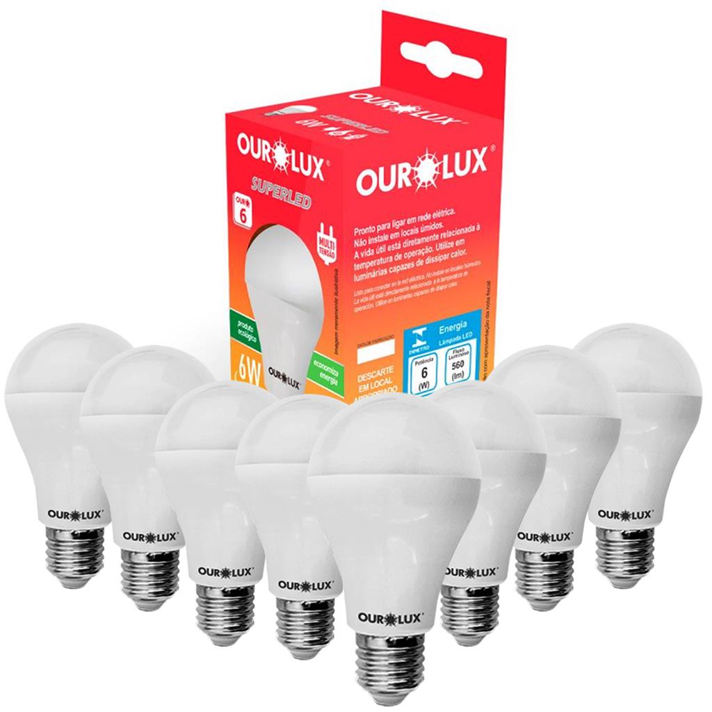 Kit 8 Lampadas Led Bulbo A55 6w Bivolt E27 6500K Luz Branca