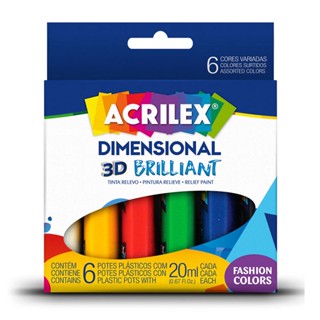 Tinta Dimensional Relevo 3D Brilhante 6 cores 20ml 12106 Acrilex