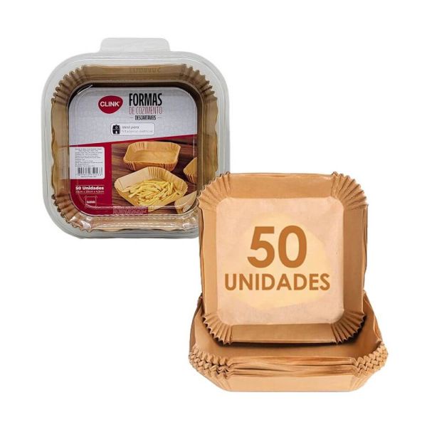 Kit 50 formas descartáveis quadradas para Air Fryer 20cm