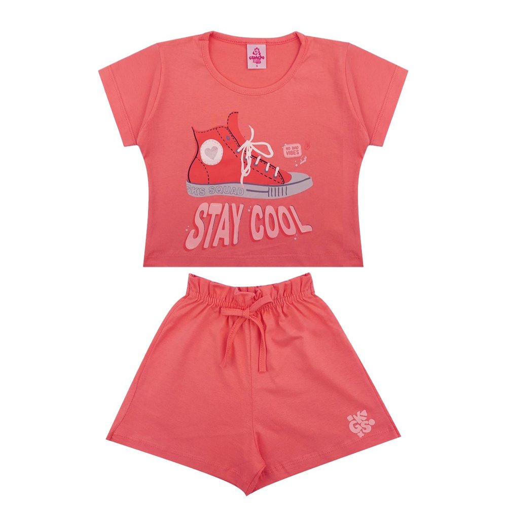 Conjunto Cropped Infantil Juvenil Feminino Verão Menina Confortável Blusa Cropped Shorts 100% Algodão Tamanho 4 ao 14