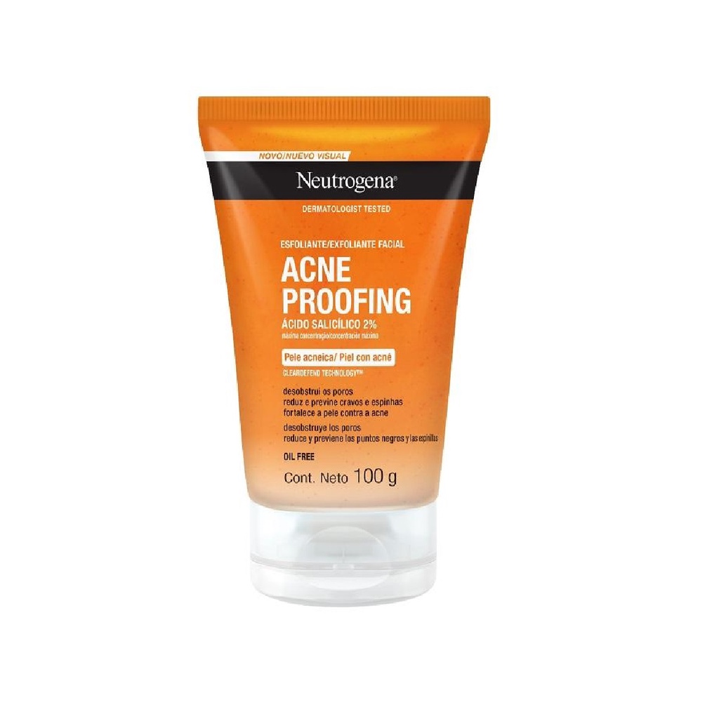 Esfoliante Neutrogena acne proofing 100g facial cravos espinhas ácido salicilico