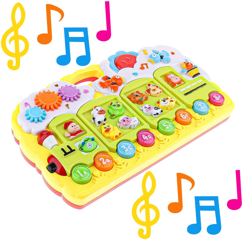 Pianinho Trenzinho Pedagogico Com Sons Dos Animais Luzes 4 Funcoes De Diversao - Dm Toys