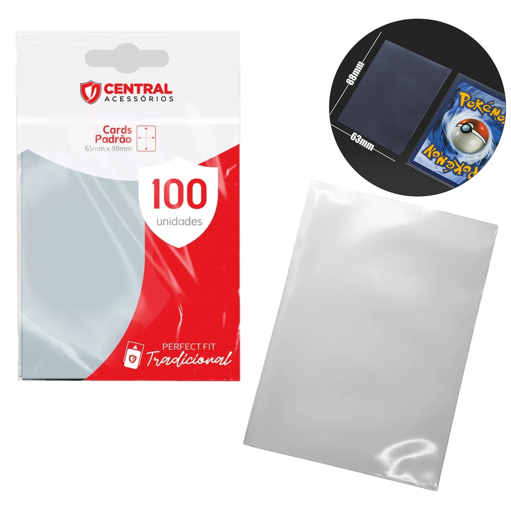 Sleeve Central Shield Perfect Fit 100 Un - Pokémon Magic Yugioh Photocard Kpop Naruto Protetor de cards (63 x 88 Mm)