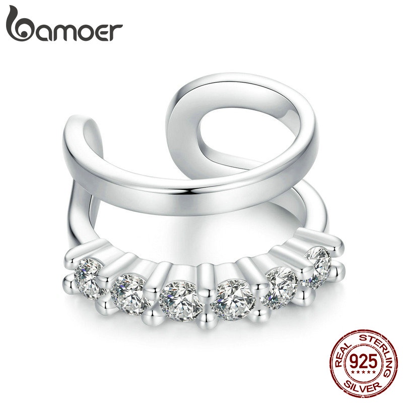 Brincos De 1 Peça Bamoer 925 Sterling Sliver Dupla Camada De Uma De Orelha Jóias De Punho Para Mulheres em Oferta na Shopee