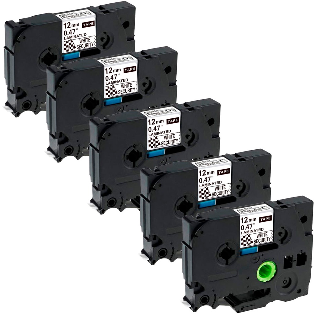 Kit 5x Fita Compatível P/ Rotulador TZC-231 TZE-231 TZ231 12mm x 8m Branco Letra Preta Etiquetadora