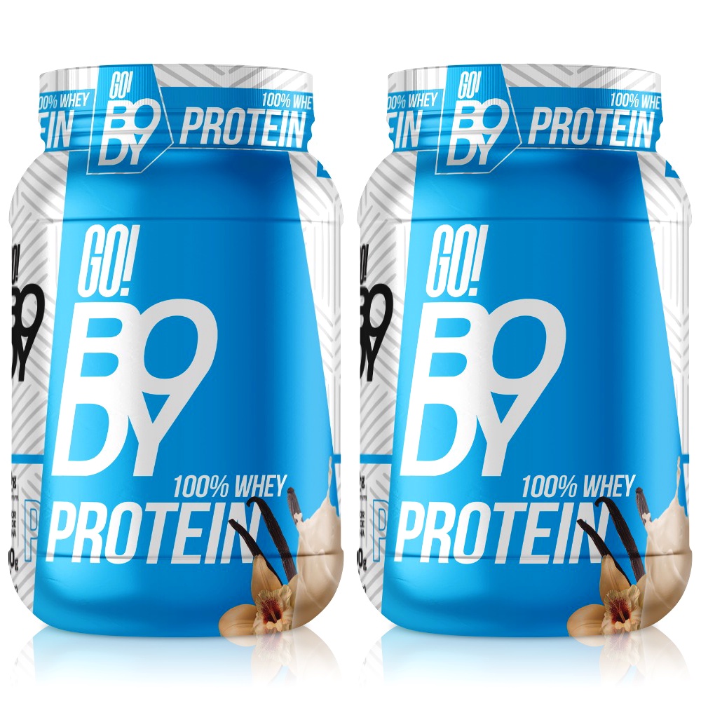 Kit 2x Whey Protein 100% Pure 900g Go Body Sabor Baunilha - Total de 1800g Para Ganho De Massa Muscular e Força