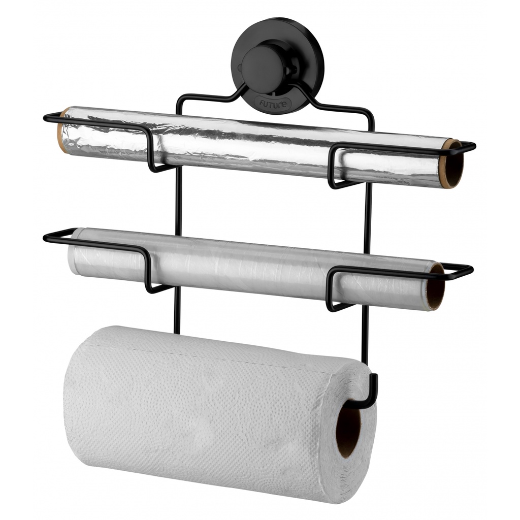 Porta papel toalha alumínio PVC preto fosco Future fixação por Ventosa fácil instalação 4018PT