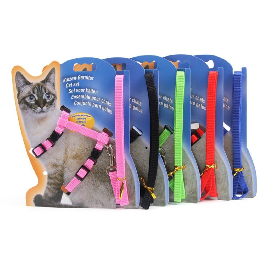 Coleira Peitoral para Gato Pet Ajustável com Guia 1,2m Colorido
