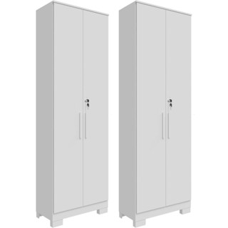 Kit 2 Armário Multiúso 2 Portas com Chave Lavanderia Cozinha Escritório 100% MDF Faura Móveis