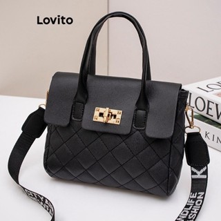 Lovito Bolsa Elegante Com Fivela Argyle, Bolsa De Ombro Pequena Removível Com Boa Textura Para Mulheres LFA08604 (Cáqui/Marrom/Branco/Preto)