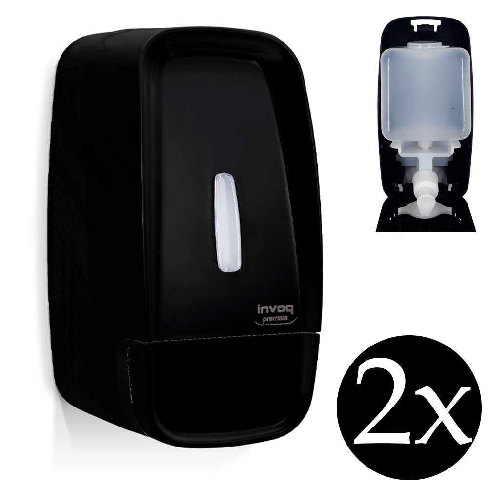 Conjunto 2 dispenser álcool gel sabonete líquido porta sabão saboneteira Invoq Premisse com reservatório preta banheiro alco condominio comércio loja
