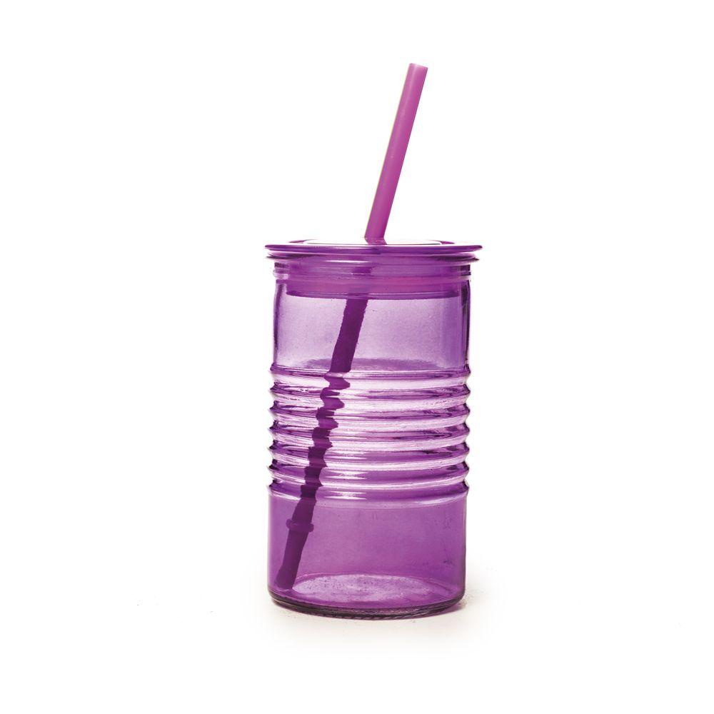 Copo de Vidro Modelo Joy na Cor Roxo 400ml com Tampa e Canudo para Refrigerantes e Refrescos em Oferta na Shopee