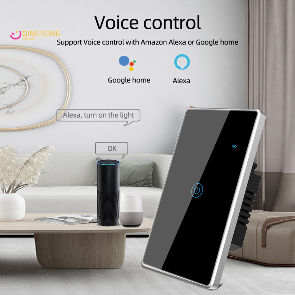 QS.Z Smart Função De Temporização Do Interruptor APP De Ligação Inteligente Controle Remoto De Alta Sensibilidade Fácil Configuração Automação Doméstica US Plug Touch Control WiFi Switch for Alexa