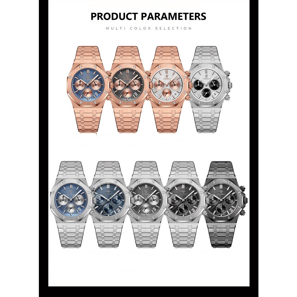 Relógio POEDAGAR , Clássico À Prova D'água , Aço Inoxidável Luminescente , Multifuncional , Moderno E Versátil De Quartz