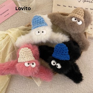 Lovito Bonito Desenho Animado Com Padrão De Pele Sintética Peludo Maluco Olhos Grandes Cinderela Elfo Clipes De Cabelo Tridimensionais Para Mulheres LFA10105