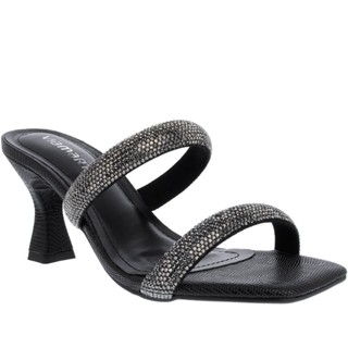Tamanco Via Marte Salto Taça Tiras Strass Textura Snake Preto