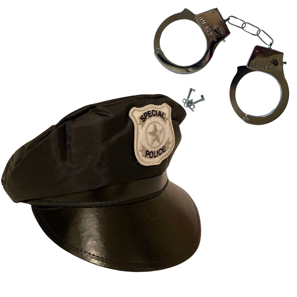 Chapéu Boina Quepe Policial + Algema Festa Fantasia Cosplay