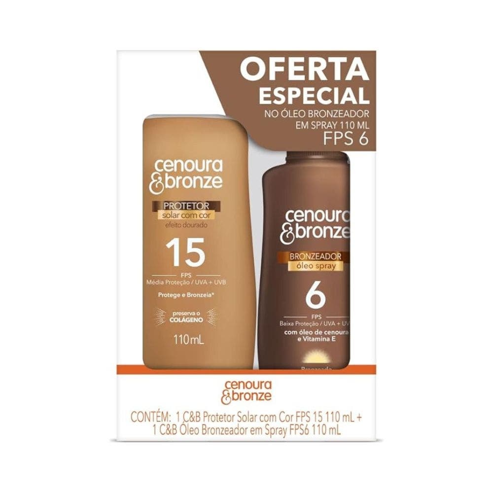 Kit Cenoura E Bronze Protetor Solar Cor Fps15 Óleo Spry Bronzeador Fps6 110ml - Beauty
