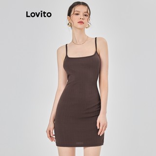 Lovito Casual Vestido Feminino Liso Básico L68ED354 (Marrom/Preto)