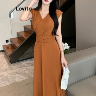 Lovito Vestido com Zíper Simples para Mulheres LNA19116 (Marrom)