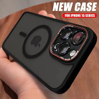 Capa Magnética Fosca De Luxo Para iPhone 15 14 13 12 Pro Max Com Suporte De Filme De Lente De Lycra magsafe