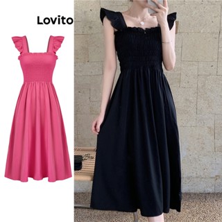 Lovito Casual Vestido Feminino Liso Bata Franzido L74ED333