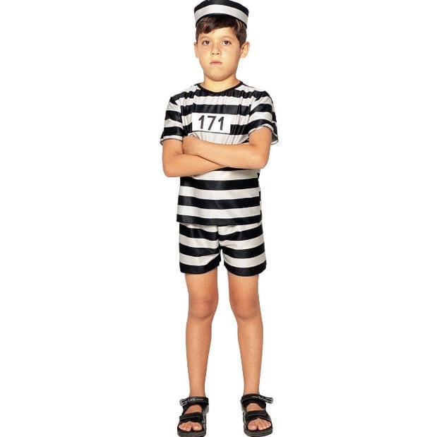 Fantasia Infantil Presidiário Preto/Branco Macacão Curto
 em Oferta na Shopee