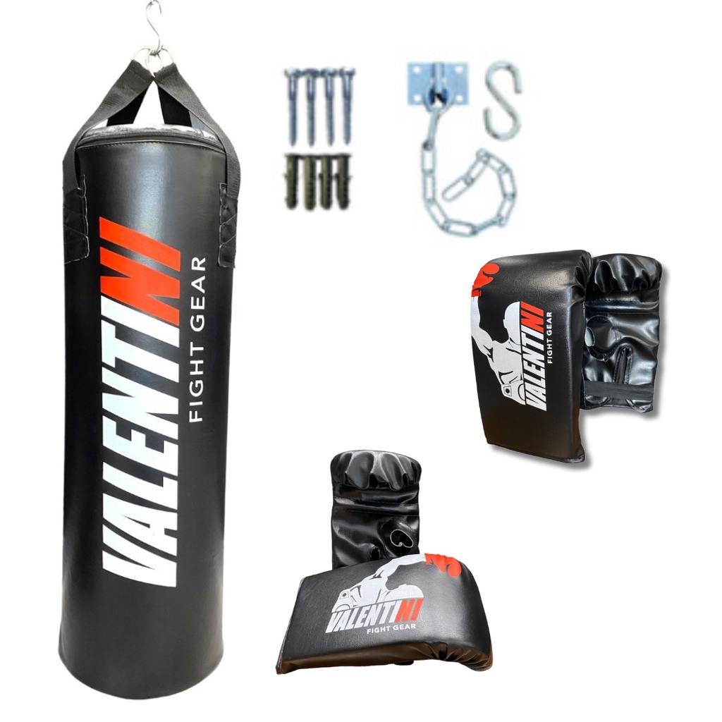 Saco de Pancada VALENTINI  70 cm - Treino Boxe Muay Thai  + 2 pares Luva Bate Saco + suporte de teto