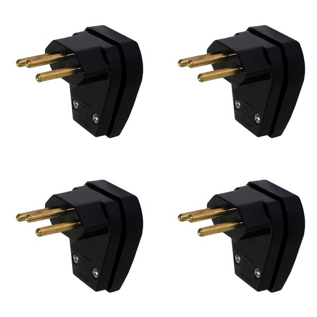 Kit 4 Plugues Machos 90? 2P+T 10A 250V Preto Prensa Cabo em Oferta na Shopee
