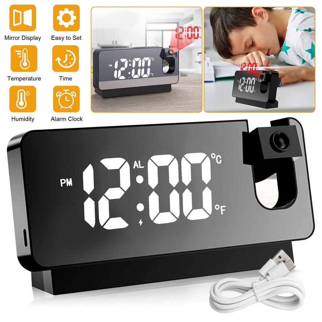 Yuwao Relógio Digital de Projeção de LED Relógio de Mesa Relógio de Mesa de Dormir Timer de Dormir Grande Relógio de Tet