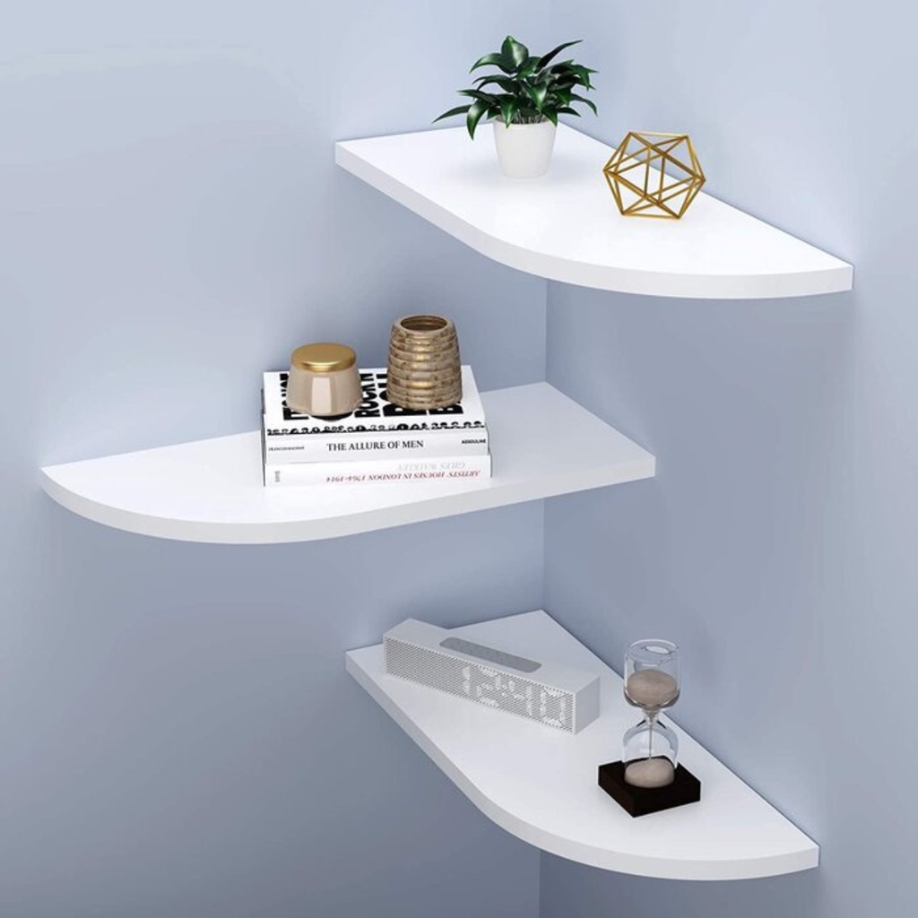 COMBO 3 PRATILEIRA DE CANTO 45X15 EM MDF BRANCO BORDA CURVA PRATELEIRA ARMARIO